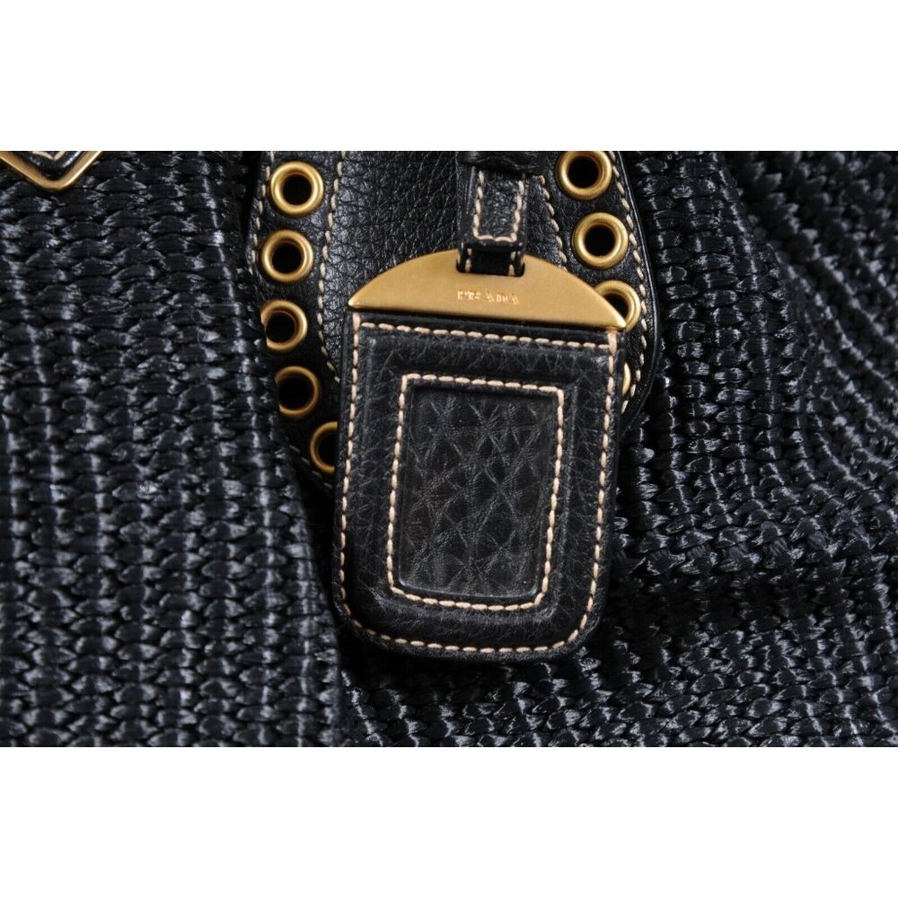 Prada Womens Paglia Vitello Daino Frame Satchel Shoulder Bag Black Woven Raffia - Picture 14 of 16